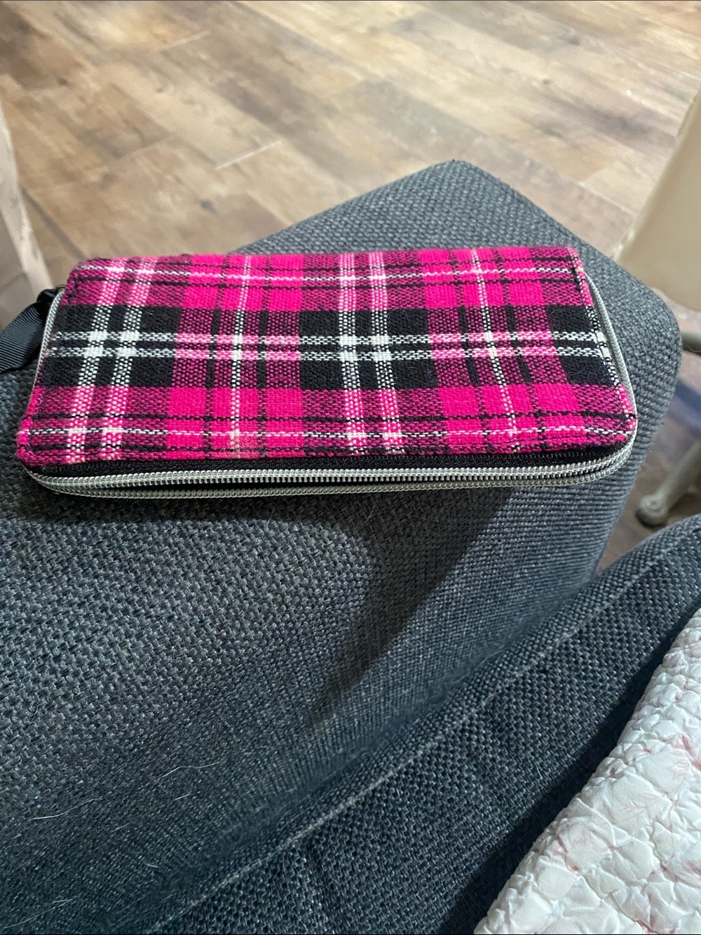 Pink Plaid Zip-Around Wallet